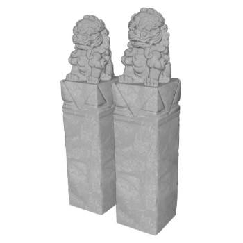 石狮子拴马柱景观SU模型 SU模型下载