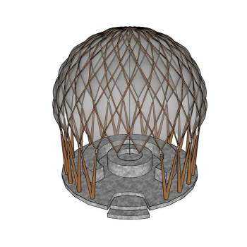 木结构穹顶亭子景观SU模型 SU模型下载