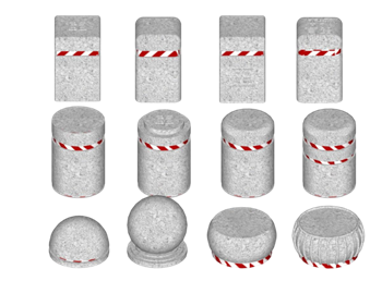 [景观]挡车石圆柱方墩 SU素材合集