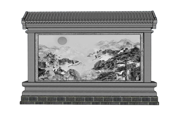 [建筑]中式景墙照壁墙 草图大师素材库 SketchUp模型截图 3D设计素材预览