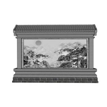 中式景墙照壁墙建筑SU模型 SU模型下载