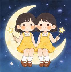 水彩画:双胞胎姐妹分别取名灿和烂