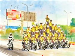 水彩画:印度阅兵彩排又见摩托“叠罗汉”