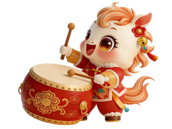 矢量图:马年IP卡通形象C4D敲鼓小马元素