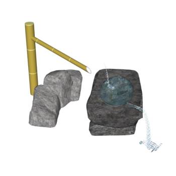 日式惊鹿添水景观SU模型 SU模型下载
