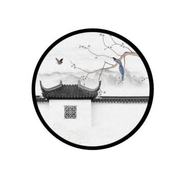 中式圆形装饰画墙画装饰SU模型 SU模型下载