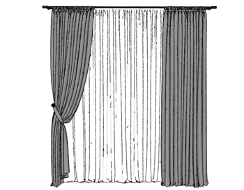 [门窗]简约遮光帘窗帘 SU模型素材库免费