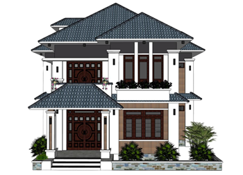 [建筑]东南亚风格别墅 SU模型分享