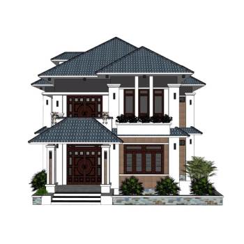 东南亚风格别墅建筑SU模型 - SU模型免费下载_sketchup模型