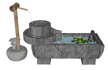 [景观]日式惊鹿添水石磨荷花池 草图大师模型库下载