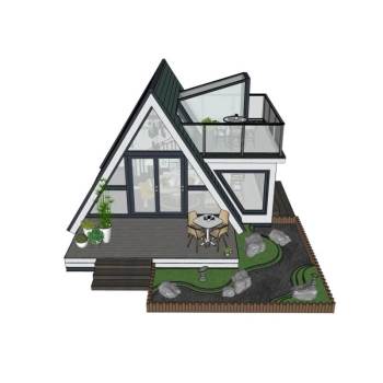 A型微型民宿三角屋建筑SU模型 - SU模型免费下载_sketchup模型