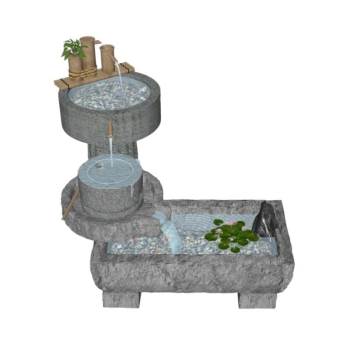 流水鱼池转运石槽景观SU模型 SU模型下载