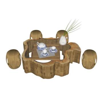 天然树桩风格的茶桌椅组合桌子SU模型 SU模型下载