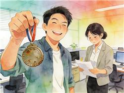 水彩画:嘲笑同事的奖牌破结果发现是纯金的