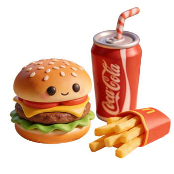 矢量图:汉堡可乐和薯条套餐C4D元素