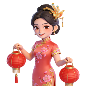 矢量图:中式旗袍女性春节喜庆人物C4D素材