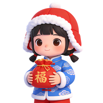 矢量图:抱福袋的小女孩C4D人物素材