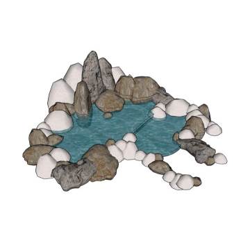 庭院人造水景山石景观SU模型 SU模型下载