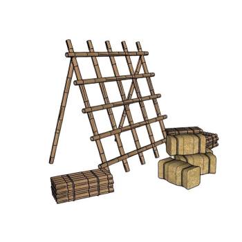 草垛子干草堆竹架景观SU模型 SU模型下载