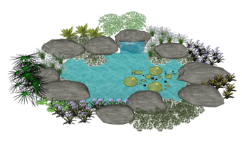 [景观]生态景观水池石头带植物 草图大师免费模型
