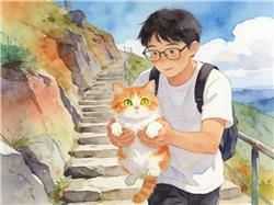 水彩画:小猫被游客当流浪猫 反复被救下山