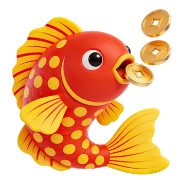 矢量图:红黄色国潮风卡通吐金币喜庆C4D锦鲤