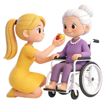 矢量图:卡通儿女孝敬老人C4D轮椅素材