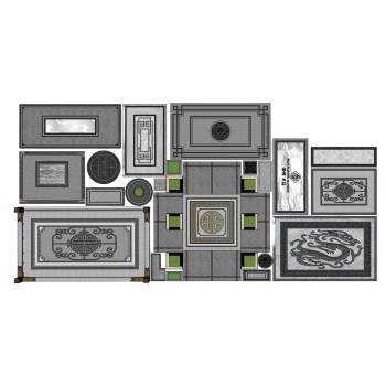 中式铺装地面地雕景观SU模型 SU模型下载