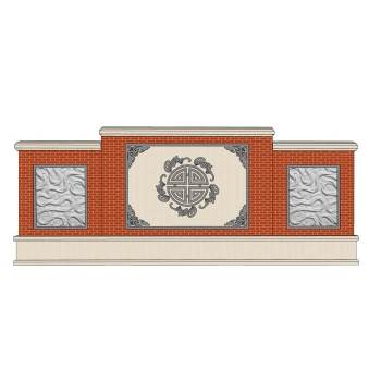 中式元素浮雕景墙建筑SU模型 SU模型下载