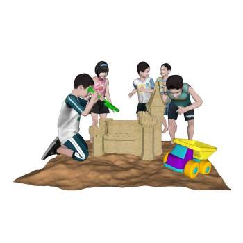 儿童小孩沙滩城堡人物SU模型 - SU模型免费下载_sketchup模型