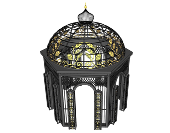 [建筑]铁艺穹顶雕花亭子 SU模型库免费