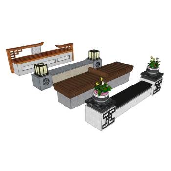 新中式户外景观长椅椅子SU模型 SU模型下载