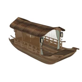 中式小船坊游船交通SU模型 SU模型下载