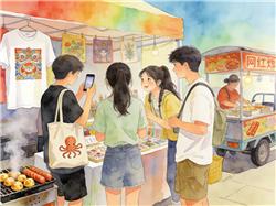 水彩画:赶大集 年轻人的新潮流