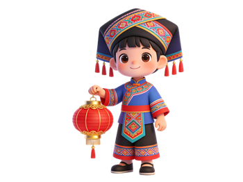 矢量图:壮族小孩拿灯笼C4D人物素材