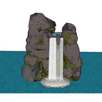 假山流水瀑布景观SU模型 SU模型下载
