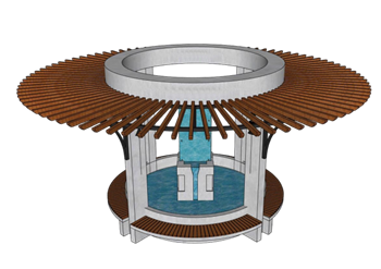 [景观]圆形水景观廊架座椅 草图大师模型素材