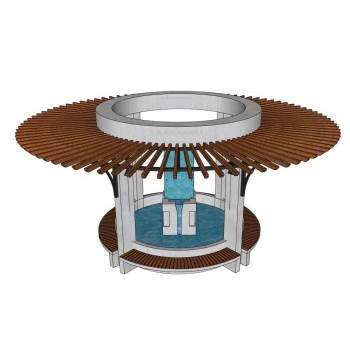 圆形水景观廊架座椅景观SU模型 SU模型下载