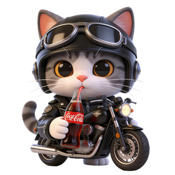 矢量图:机车风猫咪喝可乐c4d素材