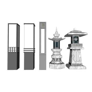 日式园林庭院灯草坪灯景观SU模型 SU模型下载