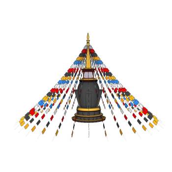 藏式风格经幡塔彩旗建筑SU模型 SU模型下载