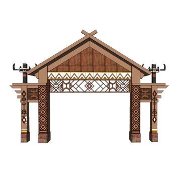 佤族少数民族门楼牌坊建筑SU模型 SU模型下载