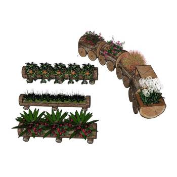 自然风木头花箱景观SU模型 SU模型下载