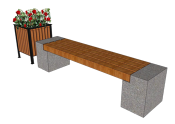 [景观]公园长凳石凳花箱 sketchup组件 SketchUp模型截图 3D设计素材预览