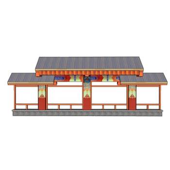 藏式文化墙宣传墙建筑SU模型 SU模型下载