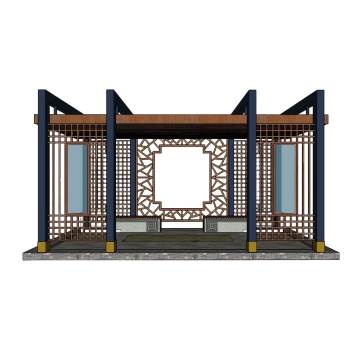中式廊架凉亭景观SU模型 SU模型下载