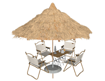 [景观]茅草亭遮阳伞露营餐桌椅 素材免费 SketchUp模型截图 3D设计素材预览