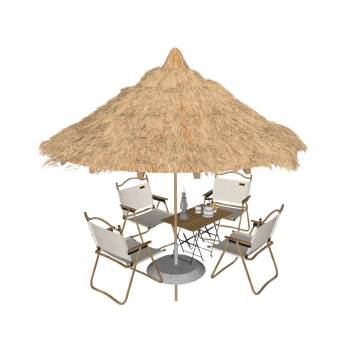 茅草亭遮阳伞露营餐桌椅景观SU模型 SU模型下载