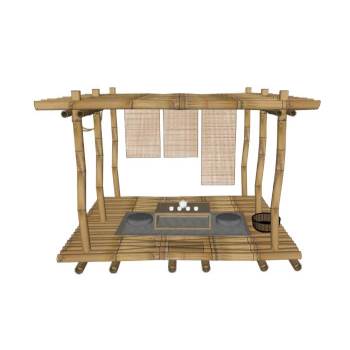 竹制凉棚茶室凉亭景观SU模型 SU模型下载