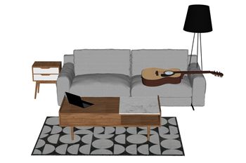 [沙发]沙发茶几组合带吉他 素材免费 SketchUp模型截图 3D设计素材预览